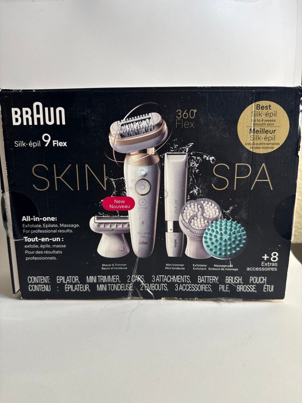 Braun Silk-epil 9 Flex SkinSpa Womens Epilator Set 8 Extras Open Box